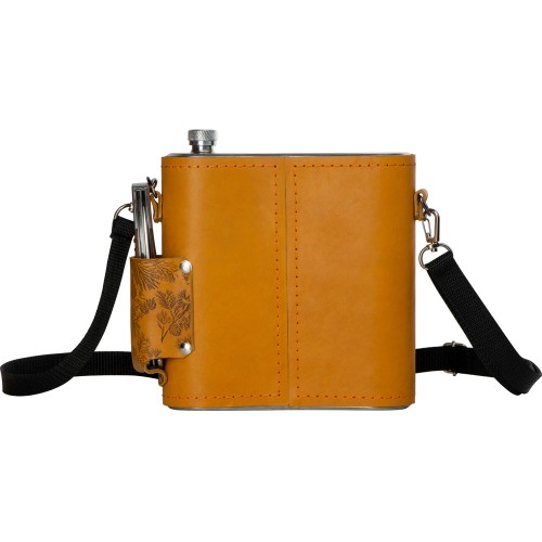 Набор «Подарочный»: фляга 510/2(рыжая кожа), 1,5 л+ 2 стаканчика+нож