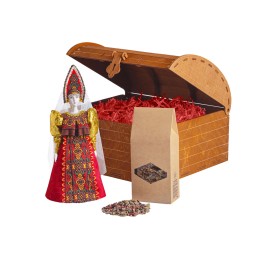 Подарочный набор: кукла фарфоровая, чай "Малина с мятой", красный