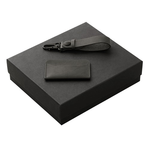 Подарочный набор Long River: картхолдер, ремешок для ключей (без лого Long River), черная коробка