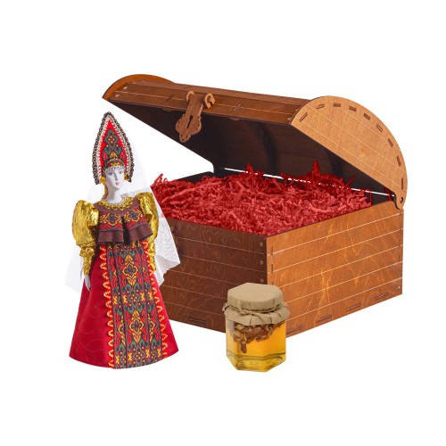 Подарочный набор: кукла фарфоровая, мед, красный
