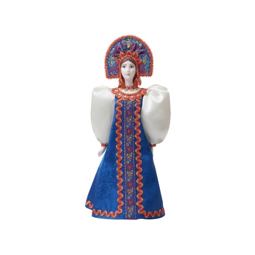 Подарочный набор: кукла фарфоровая, чай "Малина с мятой", синий