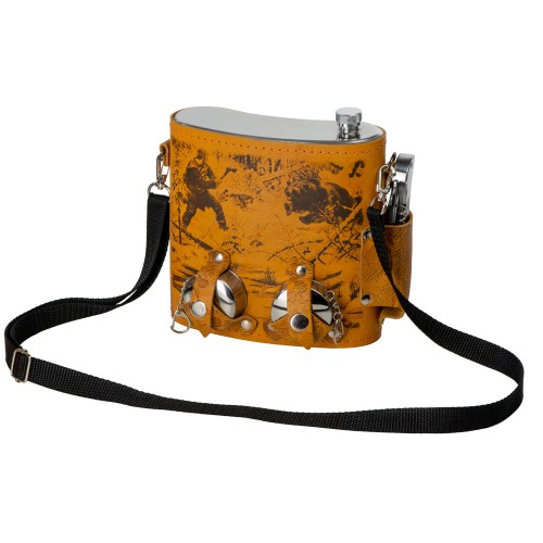 Набор «Подарочный»: фляга 510/2(рыжая кожа), 1,5 л+ 2 стаканчика+нож