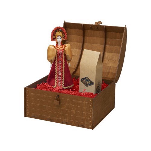 Подарочный набор: кукла фарфоровая, чай "Малина с мятой", красный