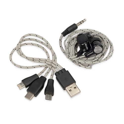 Набор с наушниками и зарядным кабелем 3-в-1 "In motion", серый