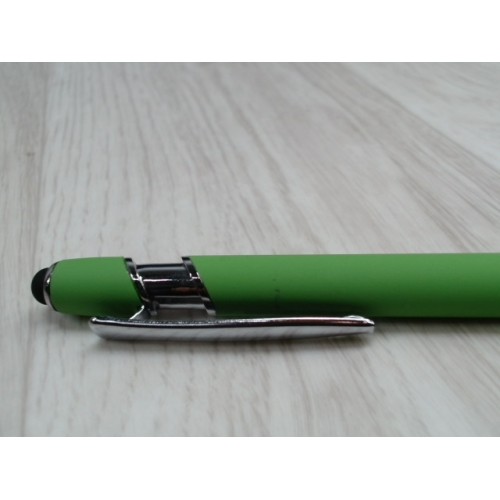 Ручка металлическая soft-touch шариковая со стилусом «Sway», зеленое яблоко/серебристый (P)