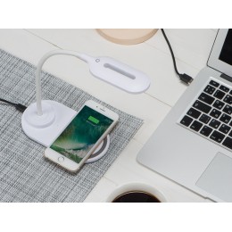 Настольный светильник с беспроводной зарядкой "Flamp", белый