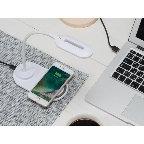 Настольный светильник с беспроводной зарядкой "Flamp", белый