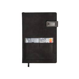 Бизнес блокнот А5 "Freya" с клапаном и карманом для визиток, твердая обложка, 128 листов, черный и свет