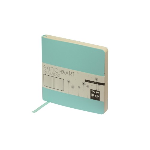 Скетчбук "Sketch & Art" в мягком переплете 145х145 мм, 100 л. бежевой бумаги 100 гр., мятный