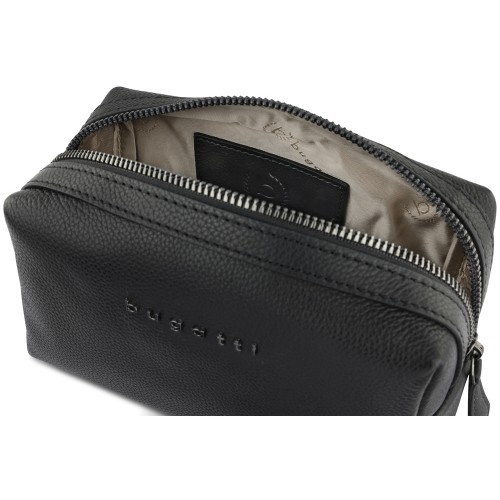 Косметичка BUGATTI БЕЛЛА | BELLA, чёрная, воловья кожа/полиэстер, 19х8,5х11 см