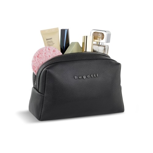 Косметичка BUGATTI БЕЛЛА | BELLA, чёрная, воловья кожа/полиэстер, 19х8,5х11 см