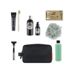 Несессер дорожный BUGATTI КЛАРК | CLARK, чёрный, воловья кожа/полиэстер, 20х10х13 см, 2,5 л