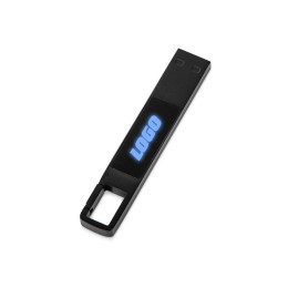 USB 2.0- флешка на 32 Гб c подсветкой логотипа «Hook LED», темно-серый, синяя подсветка