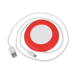 Беспроводное зарядное устройство со встроенным кабелем 2-в-1 "Disc", красный