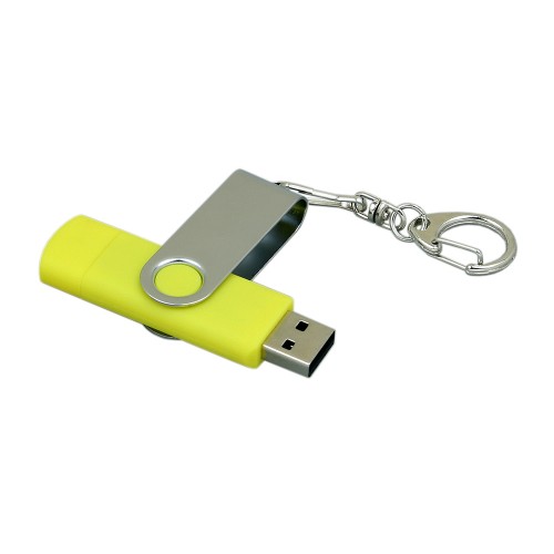 Флешка с  поворотным механизмом, c дополнительным разъемом Micro USB, 16 Гб, желтый
