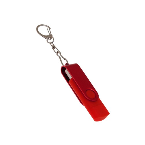 USB-флешка на 16 Гб 2 в 1 поворотный механизм, c дополнительным разъемом Type-C с одноцветным металлическим клипом, красный