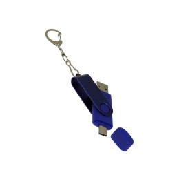 USB-флешка на 16 Гб 2 в 1 поворотный механизм, c дополнительным разъемом Type-C с одноцветным металлическим клипом, синий