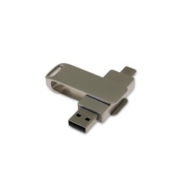 USB 2.0- флешка на 64 Гб поворотный механизм 2 в 1, c дополнительным разъемом Type-C с одноцветным металлическим клипом, серый
