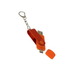 USB-флешка на 16 Гб 2 в 1 поворотный механизм, c дополнительным разъемом Type-C с одноцветным металлическим клипом, оранжевый