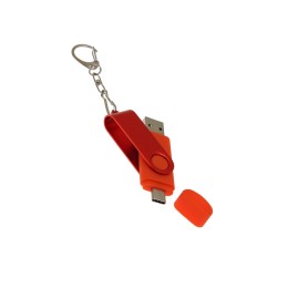 USB-флешка на 32 Гб 2 в 1 поворотный механизм, c дополнительным разъемом Type-C с одноцветным металлическим клипом, красный