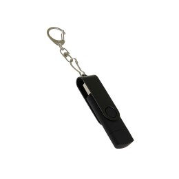 USB-флешка на 128 Гб 2 в 1 поворотный механизм, c дополнительным разъемом Type-C с одноцветным металлическим клипом, черный