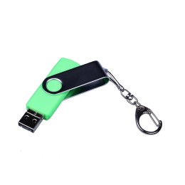 USB-флешка на 64 ГБ поворотный механизм, c двумя дополнительными разъемами MicroUSB и TypeC, зеленый