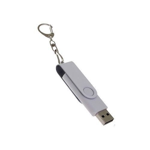 USB-флешка на 256 Гб 2 в 1 поворотный механизм, c дополнительным разъемом Type-C с одноцветным металлическим клипом, белый