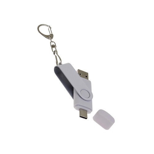 USB-флешка на 128 Гб 2 в 1 поворотный механизм, c дополнительным разъемом Type-C с одноцветным металлическим клипом, белый