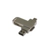 USB 2.0- флешка на 16 Гб поворотный механизм 2 в 1, c дополнительным разъемом Type-C с одноцветным металлическим клипом, серый