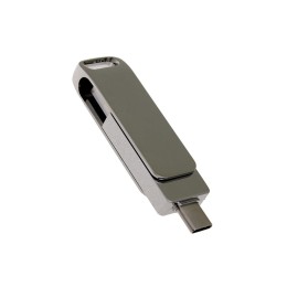 USB 2.0- флешка на 32 Гб поворотный механизм 2 в 1, c дополнительным разъемом Type-C с одноцветным металлическим клипом, серебристый