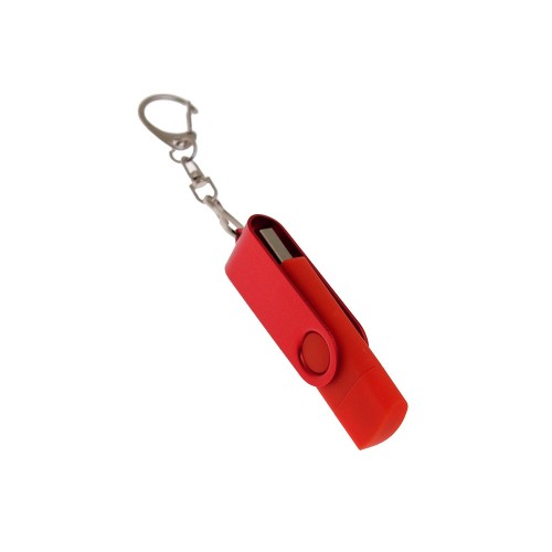 USB-флешка на 32 Гб 2 в 1 поворотный механизм, c дополнительным разъемом Type-C с одноцветным металлическим клипом, красный