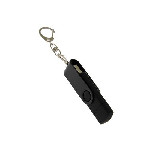 USB-флешка на 256 Гб 2 в 1 поворотный механизм, c дополнительным разъемом Type-C с одноцветным металлическим клипом, черный