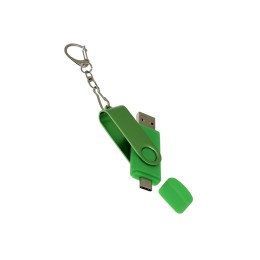 USB-флешка на 16 Гб 2 в 1 поворотный механизм, c дополнительным разъемом Type-C с одноцветным металлическим клипом, зеленый