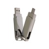 USB 2.0- флешка на 32 Гб поворотный механизм 2 в 1, c дополнительным разъемом Type-C с одноцветным металлическим клипом, серебристый