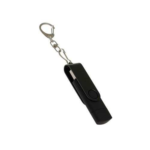 USB-флешка на 256 Гб 2 в 1 поворотный механизм, c дополнительным разъемом Type-C с одноцветным металлическим клипом, черный