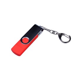 USB-флешка на 16 Гб поворотный механизм, c двумя дополнительными разъемами MicroUSB и TypeC, красный