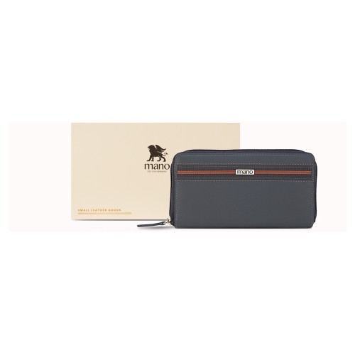 Кошелек Mano "Don Leonardo", с RFID защитой, натуральная кожа в сером цвете, 19 х 2 х 10,5 см