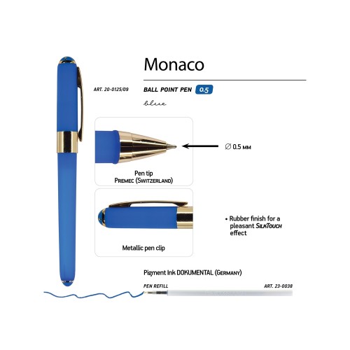 Ручка пластиковая шариковая «Monaco», 0,5мм, синие чернила, ярко-синий