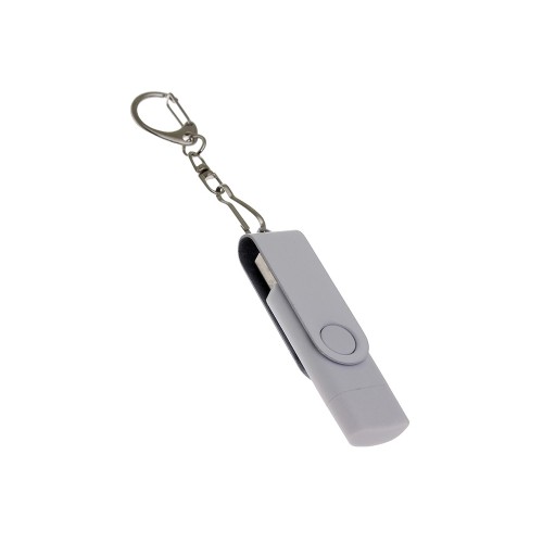 USB-флешка на 16 Гб 2 в 1 поворотный механизм, c дополнительным разъемом Type-C с одноцветным металлическим клипом, белый