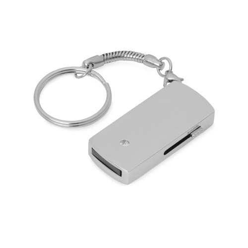 Флешка прямоугольной формы, выдвижной механизм с мини чипом, 32 Гб, оранжевый/серебристый