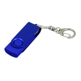 Флешка промо поворотный механизм, с однотонным металлическим клипом, 32 Гб, синий