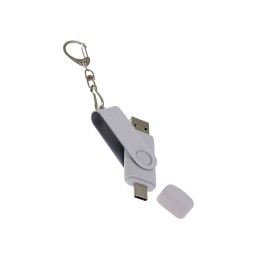 USB-флешка на 16 Гб 2 в 1 поворотный механизм, c дополнительным разъемом Type-C с одноцветным металлическим клипом, белый