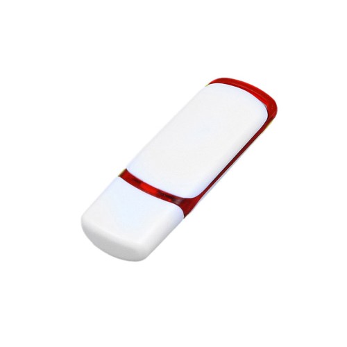 Флешка промо прямоугольной классической формы с цветными вставками, 4 Гб, белый/красный