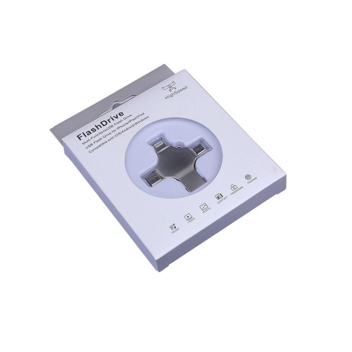 USB-флешка на 256 Гб 4 в 1 поворотный механизм, c дополнительными разъемами MicroUSB, TypeC и Lightning, серебристый