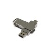 USB 2.0- флешка на 32 Гб поворотный механизм 2 в 1, c дополнительным разъемом Type-C с одноцветным металлическим клипом, серебристый