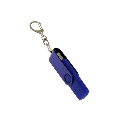 USB-флешка на 256 Гб 2 в 1 поворотный механизм, c дополнительным разъемом Type-C с одноцветным металлическим клипом, синий