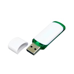 Флешка 3.0 промо прямоугольной классической формы с цветными вставками, 128 Гб, белый/зеленый