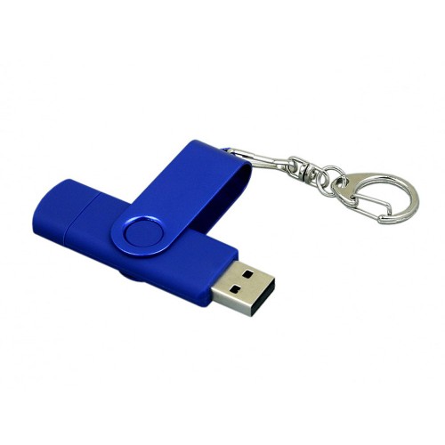 Флешка с поворотным механизмом, c дополнительным разъемом Micro USB, 64 Гб, синий