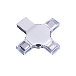 USB-флешка на 256 Гб 4 в 1 поворотный механизм, c дополнительными разъемами MicroUSB, TypeC и Lightning, серебристый