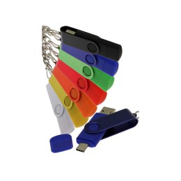 USB-флешка на 32 Гб 2 в 1 поворотный механизм, c дополнительным разъемом Type-C с одноцветным металлическим клипом, синий